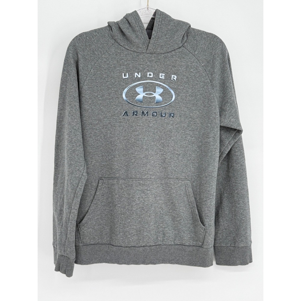 Under Armour Boys YXL Gray Metallic Logo Fleece Pullover Hoodie Heathered